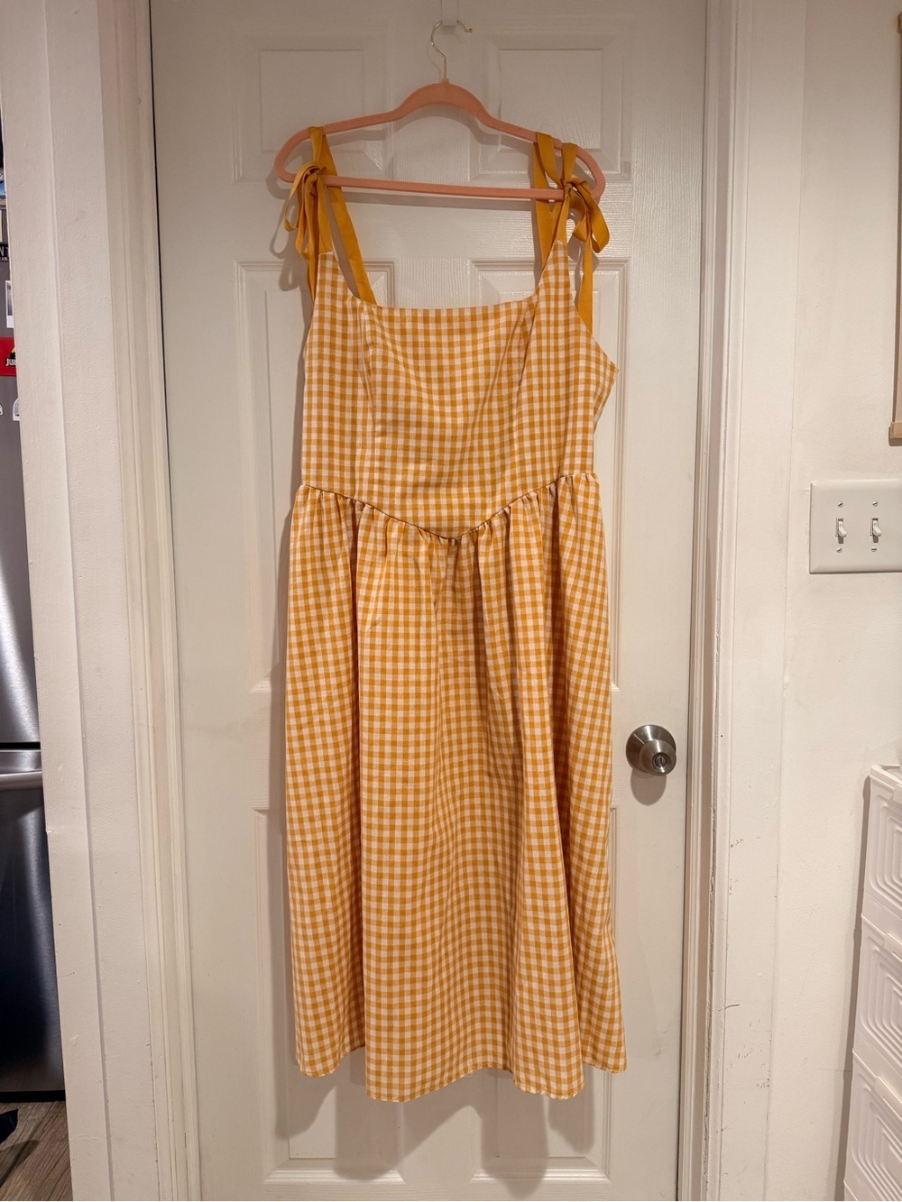 SHEIN Yellow Gingham Tie-Strap Maxi Dress